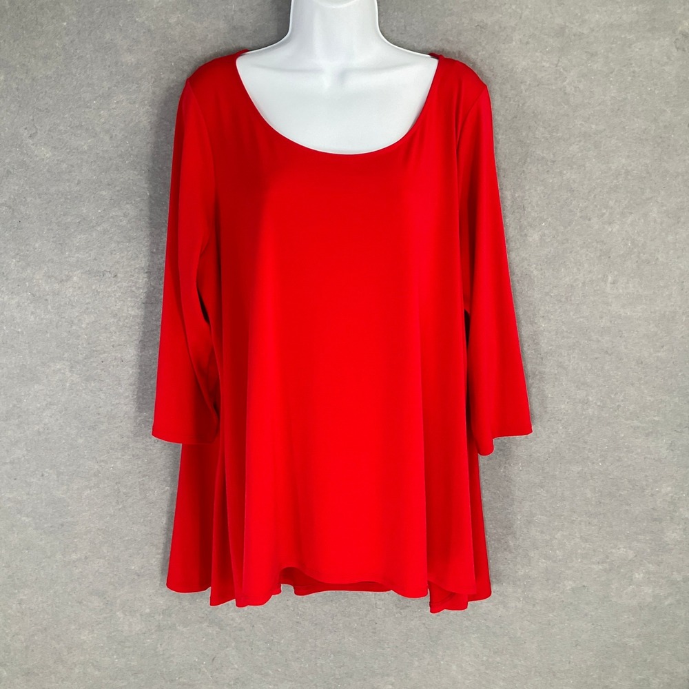 Liz Claiborne Woman Red Tunic Top 1X Plus Size Long Sleeve Career Office